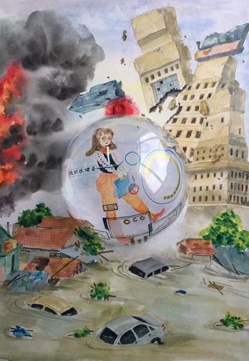 台州市少儿科幻画一等奖六4班杨云燕同学《灾难应急逃生球》nature
