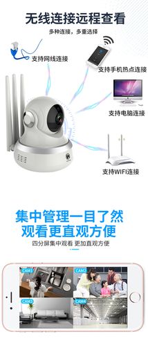 无线家用监控摄像头内存128g 手机远程门店商用工厂全方位360高清
