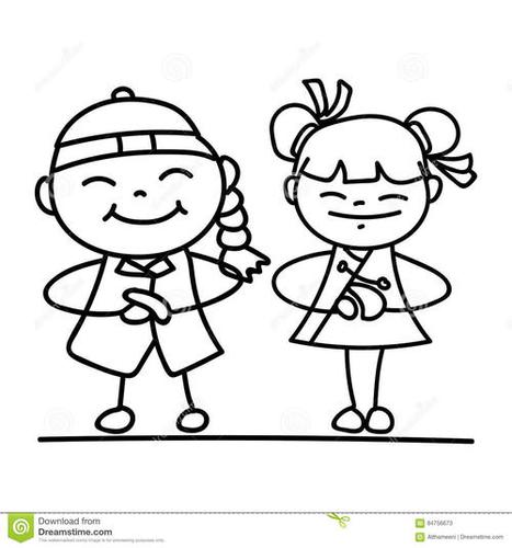 套手图画漫画人物人愉快的中国新的y小朋友见面问好简笔画 第1页问候