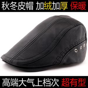 np男士冬季帽子防寒保暖中老年皮鸭舌帽皮质女贝雷帽皮帽男前进帽