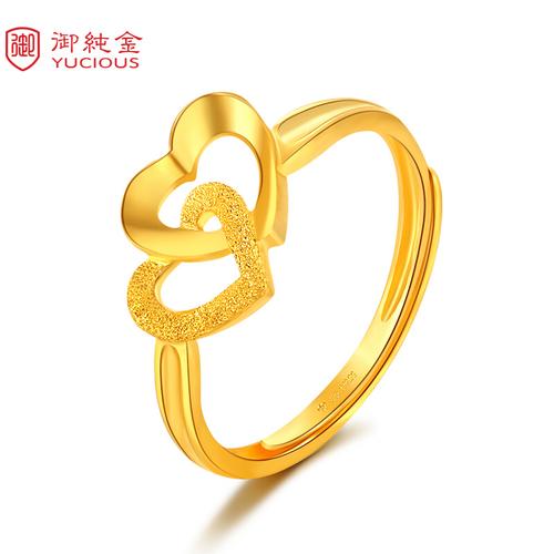 御纯金珠宝黄金戒指女款99999足金时尚双爱心戒指gr301d约267272克