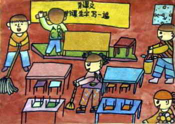 儿童画画大全 儿童油画棒画 《大扫除》儿童画3幅下载说明:在图片上