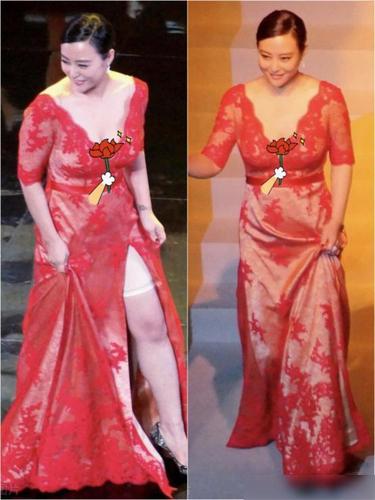 郝蕾为了抢镜真豁出去了,穿低领红裙太惹眼,肉感身材却一点不俗