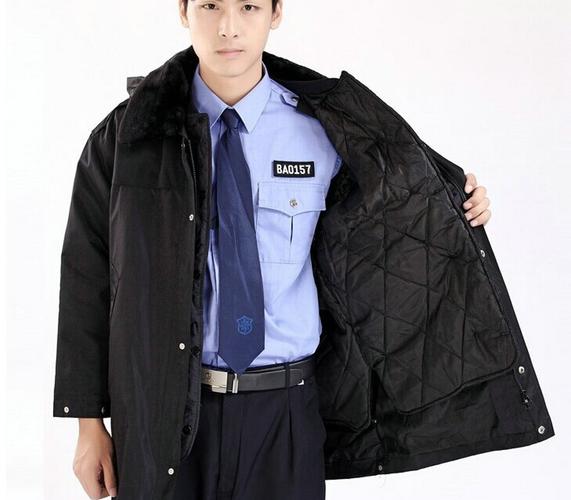 冬装带毛领执勤服大衣 中长款加厚大衣 多功能防寒保安大衣批.