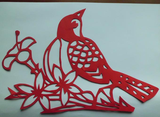 纯手工diy鸟类动物剪刻纸jianzhi窗花作品画双面红宣纸特色刀刻画