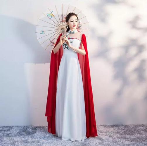 新款洋气成人中国风披风礼服长款优雅复古改良旗袍舞台走秀仙女裙