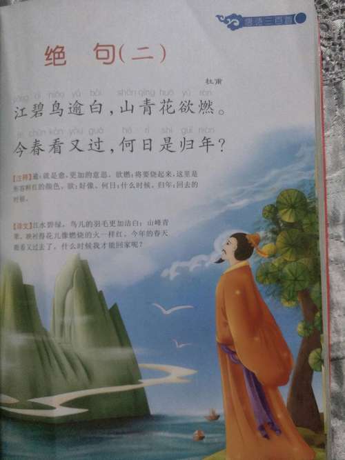 朗读《唐诗三百首》 写美篇               绝句(二)     江碧鸟愈白