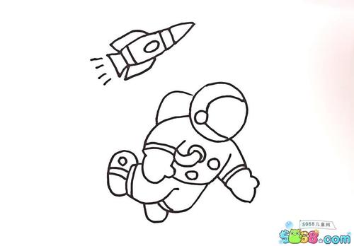儿童画初级 儿童画教程    看,亲爱的宇航员叔叔正穿着着宇航服在太空