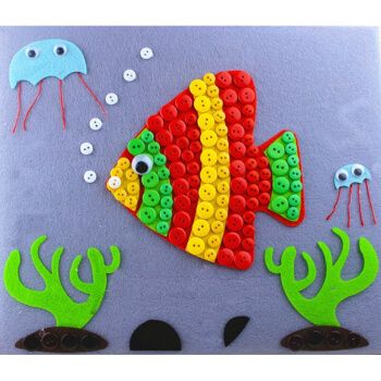 儿童diy纽扣画手工材料包手工作品儿童子制作幼儿园粘贴作业 小鱼(26*