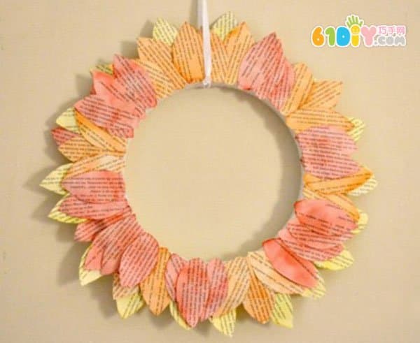 废纸diy制作向日葵花环_报纸杂志手工_巧巧手幼儿手工网