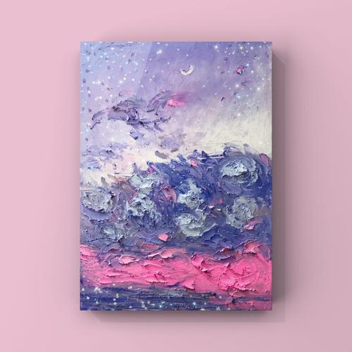 紫色星空,油画棒