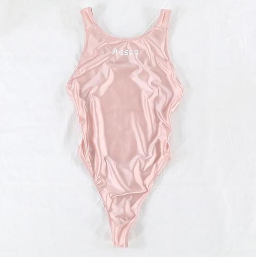 多彩色温泉油光油亮高叉死库水连体泳衣女性感竞泳水着红色s