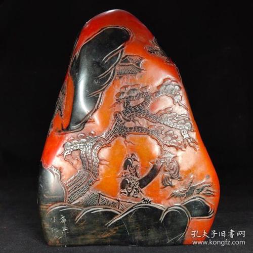 乌鸦皮红田黄《五老观画》印章摆件尺寸如图,重7350克