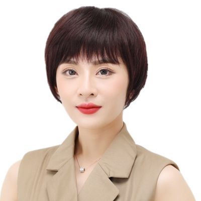 假发套女短发真发全头套式真人发丝中老年妈妈女士发型自然真头发