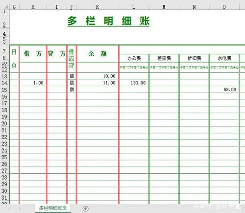 多栏明细账