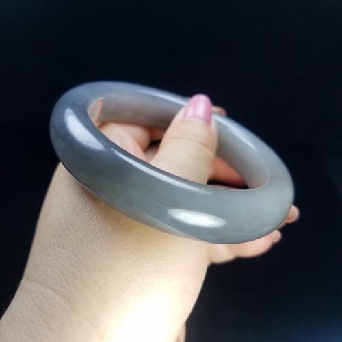 纯天然青海料和田玉白玉烟紫色烟灰色手镯玉镯59圈口带证书