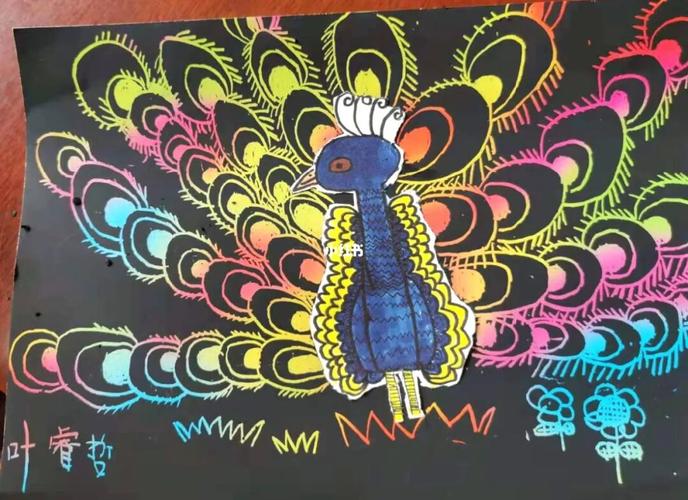 刮画/孔雀_素描_文化_绘画