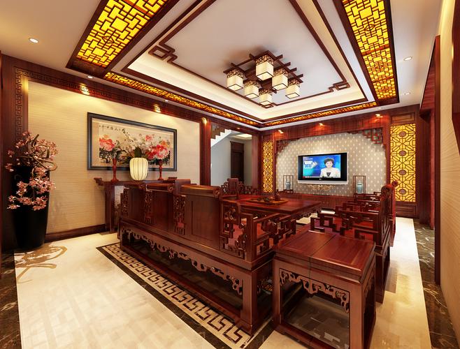 贵阳市中渝第一城147平米中式风格装修设计效果图---客厅