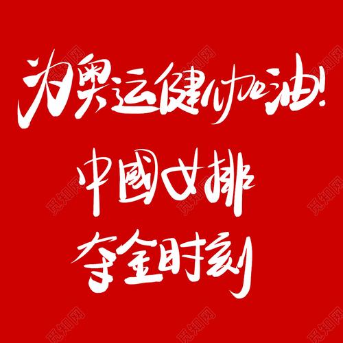 红色背景水墨手写中国女排奥运健儿加油艺术字