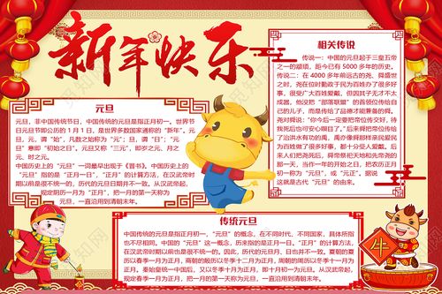 古风喜庆新年快乐元旦新年小报手抄报word模板