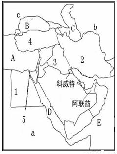 读西亚空白图,回答问题:(14分)