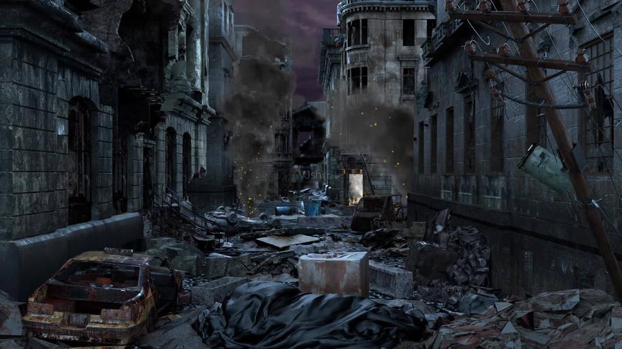 视频素材 舞台背景 场景背景 废墟_被战争摧毁的城市街道建筑 来自