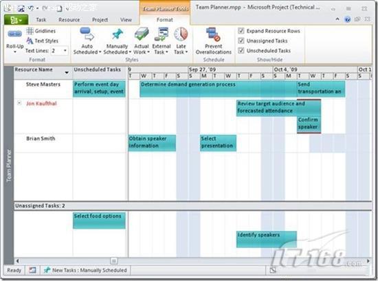图4 新增team plannerproject 2010还新增了timeline view,用户可以