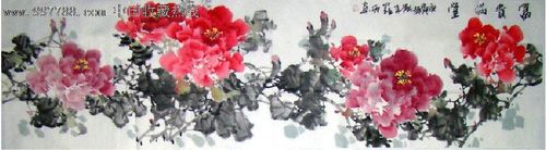 实力青年画家罗雨六尺对开牡丹--真迹125