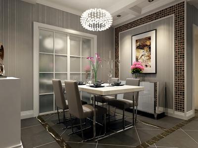 145m三居现代风格餐厅背景墙装修效果图-现代风格餐桌椅图片