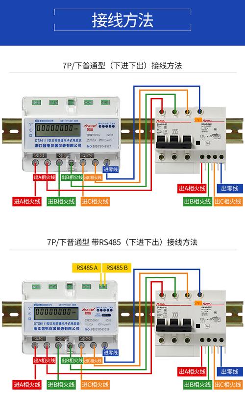 导轨式电表_远程rs485抄表_2007通信规约_7p_液晶显示_接线方式下进下