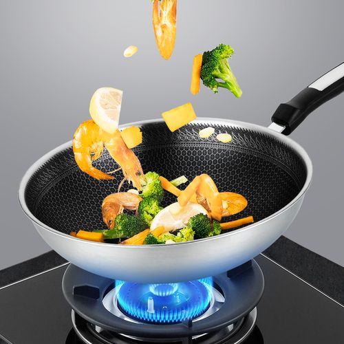 不锈钢不粘锅家用平底锅网红八角煤气灶电磁炉出租房炒菜炒锅