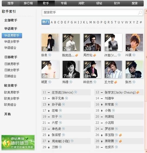 在qq音乐的歌手搜歌手名字,怎么看他的排名?