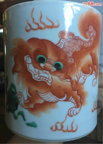 美品晚清民国制瓷名家张义泰红绿彩大执杯