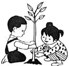 两个小朋友植树的看图写话