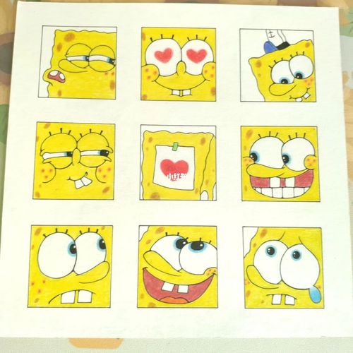 海绵宝宝九宫格表情_九宫格_格子_水彩画_海绵宝宝怎么样_表情包_上色