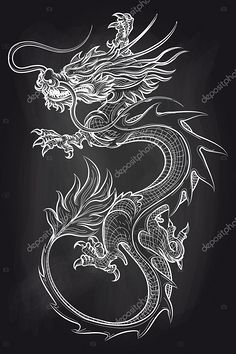 com 在黑板背景下的中国龙.手绘龙矢量图 meisupic.com