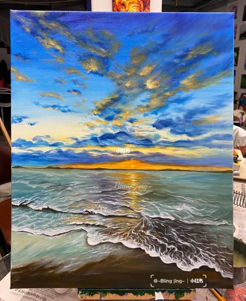 油画|日出·海_油画_日出_临摹_夕阳_装饰画_文化_绘画