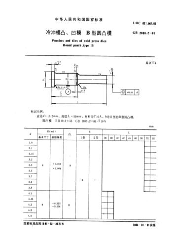 gb 2863.2-1981 冷冲模凸,凹模 b型圆凸模