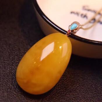 慈心缘天然蜜蜡吊坠18k金镶嵌绿松红宝石满蜜蜜蜡琥珀挂件男女项链重