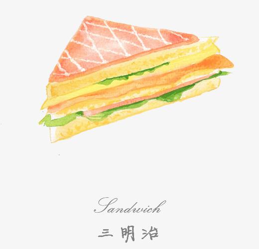 早餐三明治面包橙汁卡通手绘元素