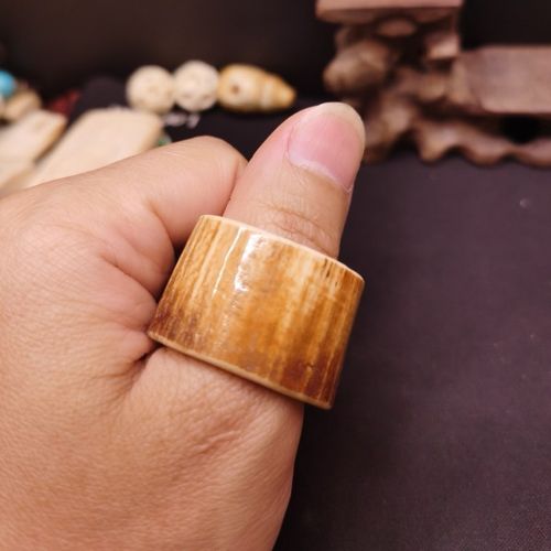 正品西伯利亚猛犸象牙扳指天然黄金皮小乳牙纯皮扳指