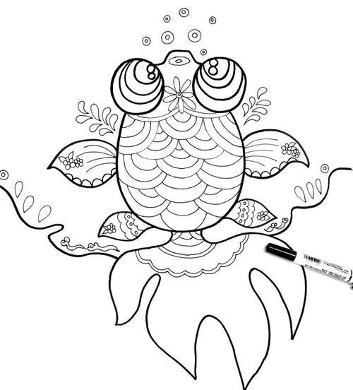 3,再绘画出金鱼背景的装饰花纹,同样注意线条的变化.