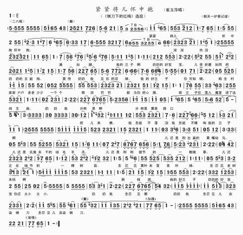 豫剧曲谱:紧紧将儿怀中抱(崔玉萍唱)