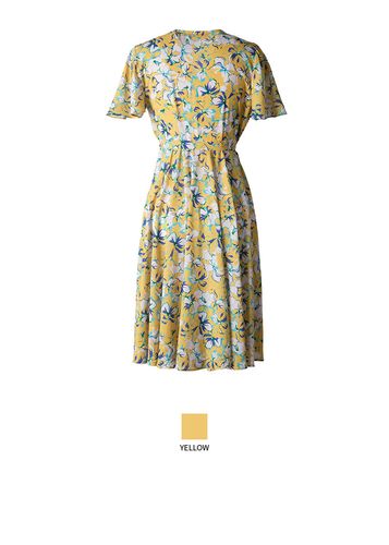 [18春夏新品]lang&lu女士黄色短袖连衣裙