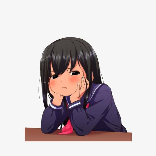 不高兴卡通,手撑脑袋,动漫女孩,不开心,难过生气