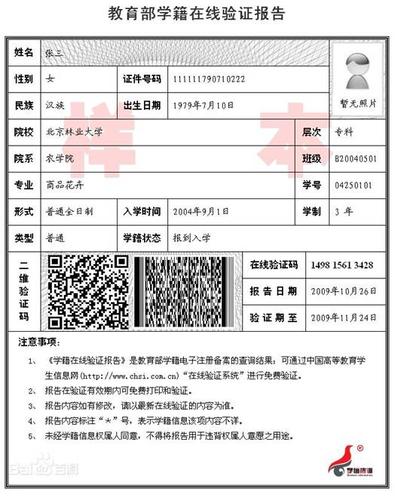 教育部学籍在线验证报告样张