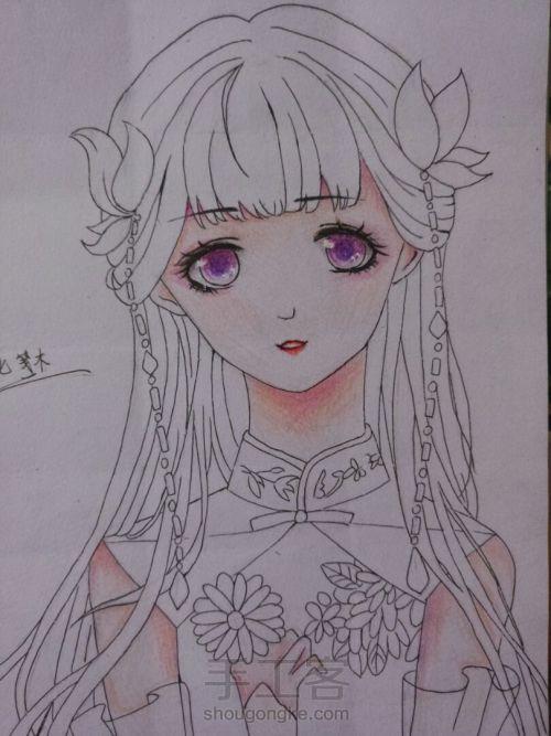 七笺木彩铅古风妹子古风美女铅笔手绘图片古风人物简笔画9张简笔画