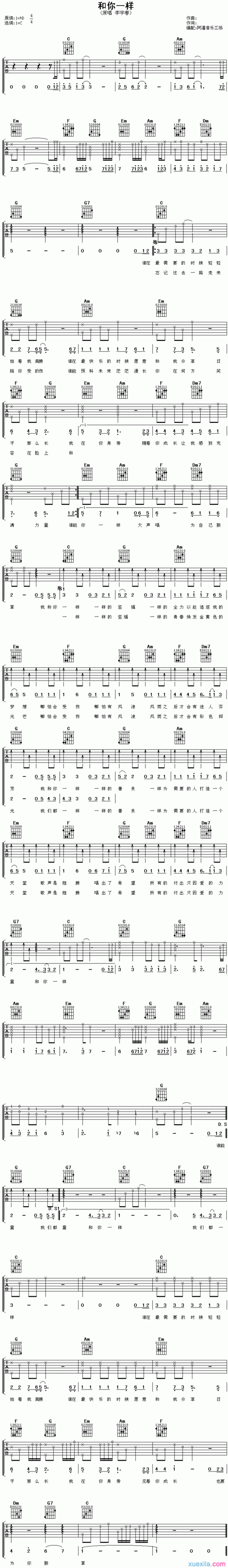和你一样吉他谱