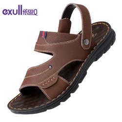 exull依思q男鞋皮凉鞋男士真皮鞋子时尚防滑休闲男士沙滩鞋