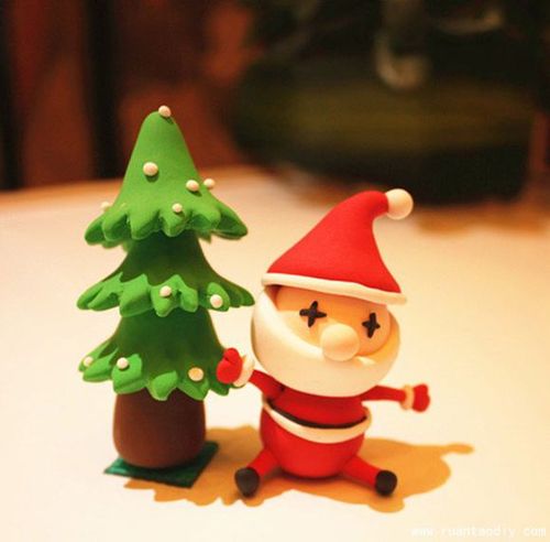 陶指艺diy手工店制作的圣诞老爷爷超轻粘土